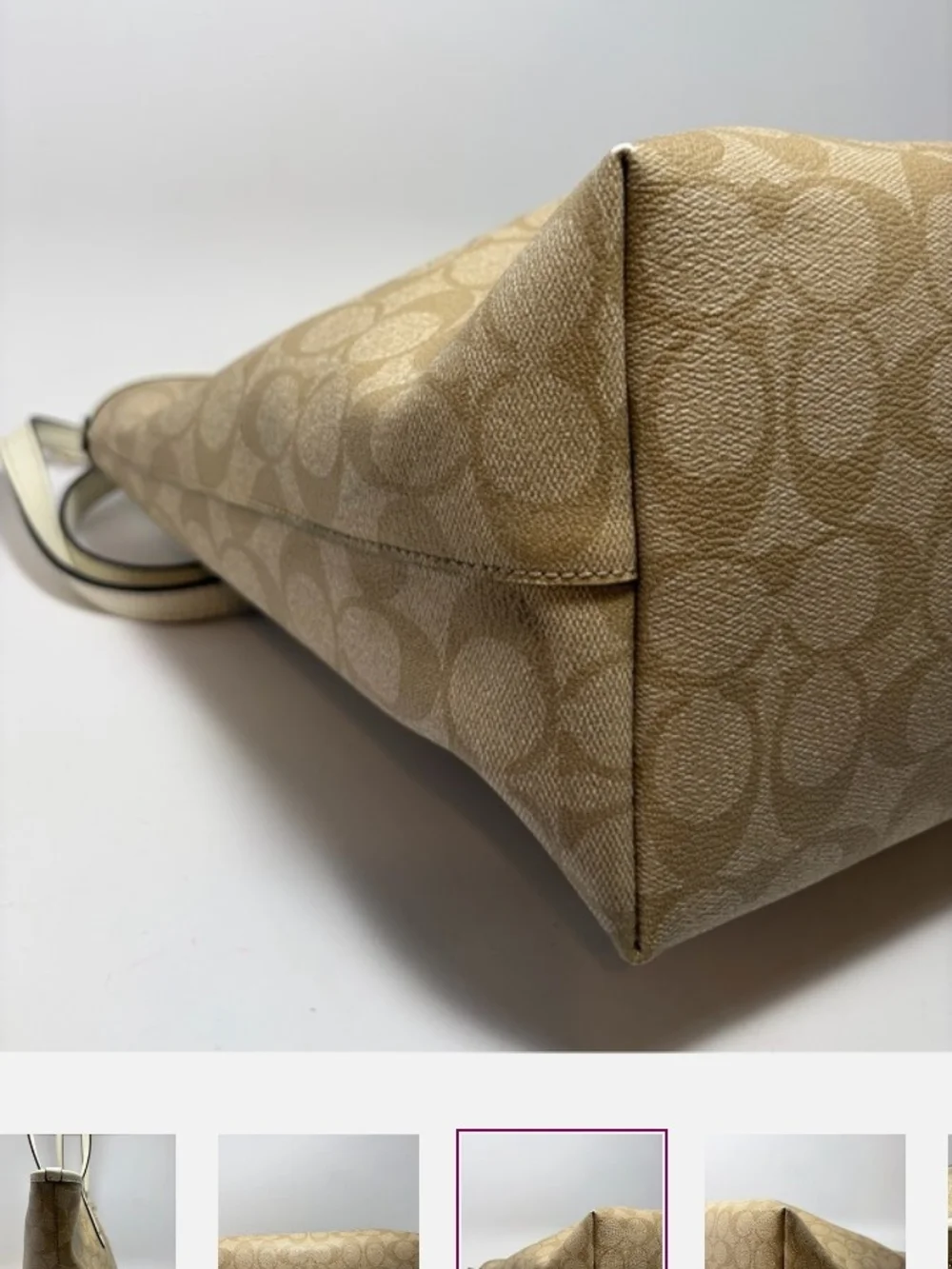 Coach Signature Canvas Tote in Beige with White Trim